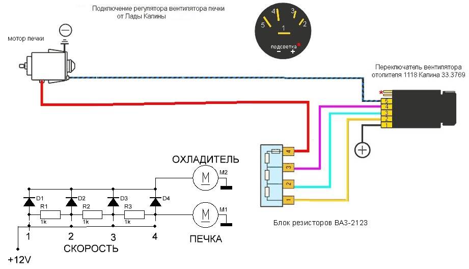 Схема подключения вентилятора калина