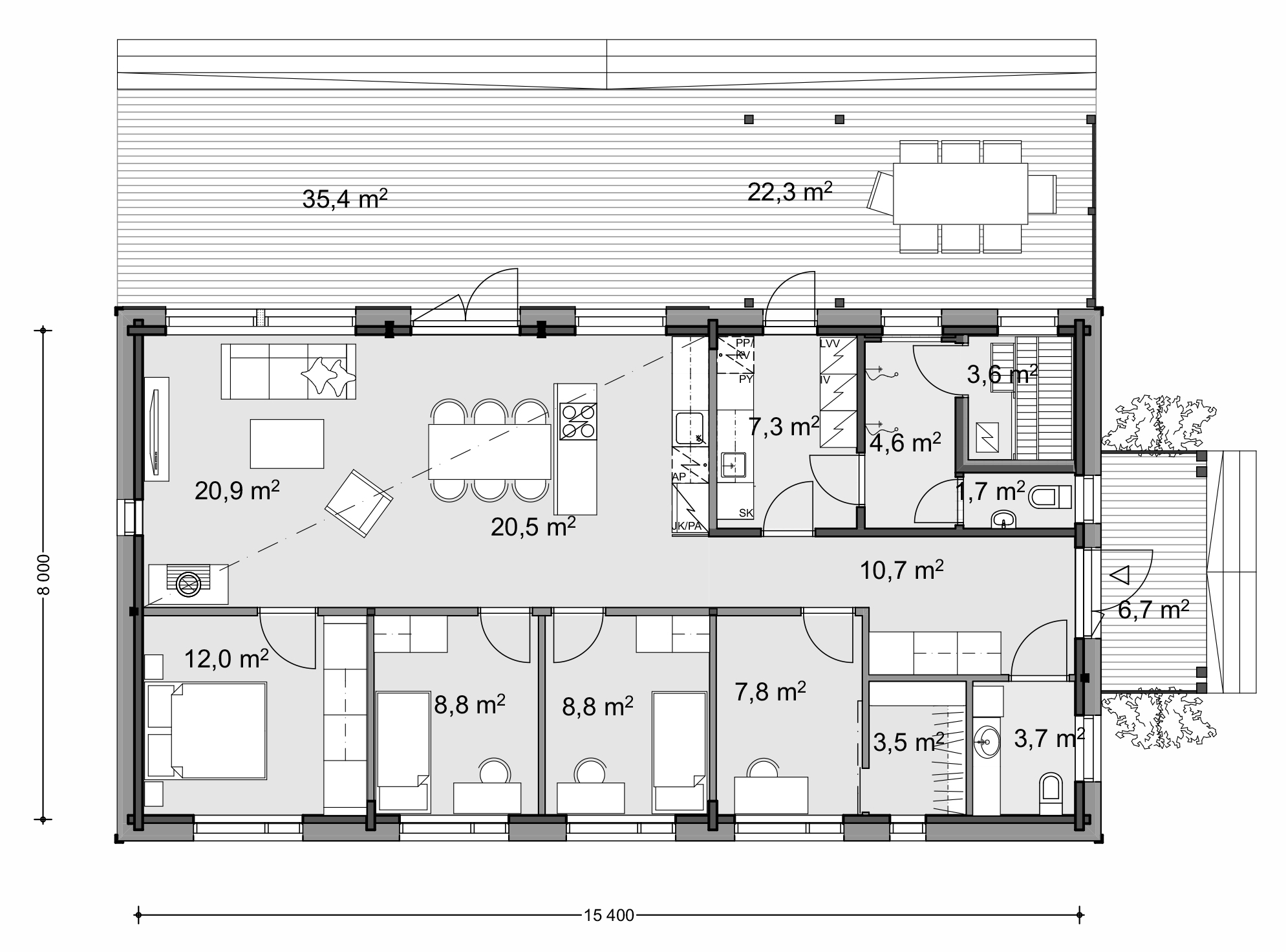 Планировки домов 6 на 8: зонирование пространства и варианты типовых решений