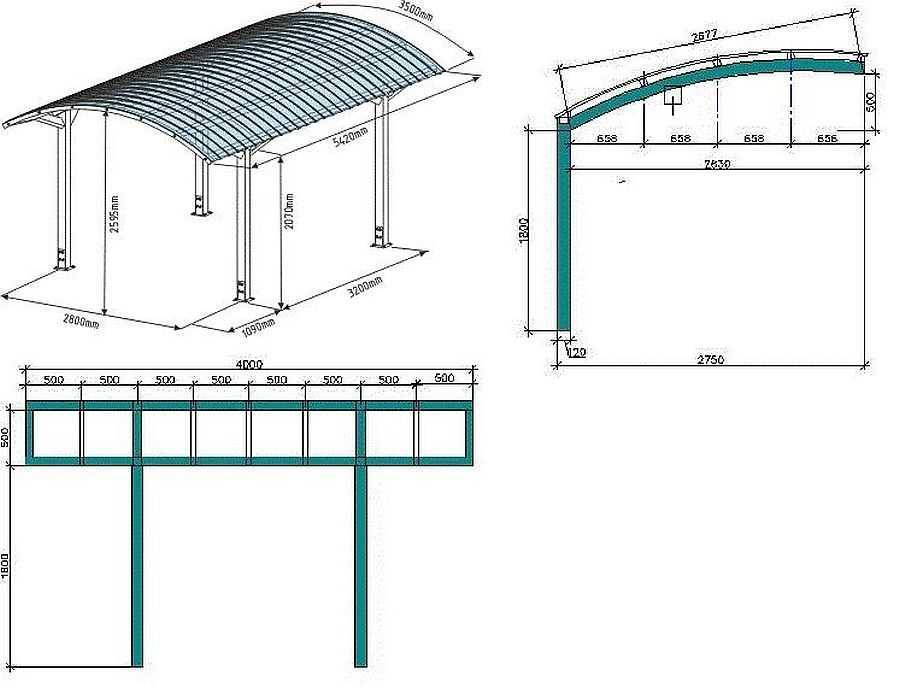 Чертежи навеса для автомобиля из профильной трубы