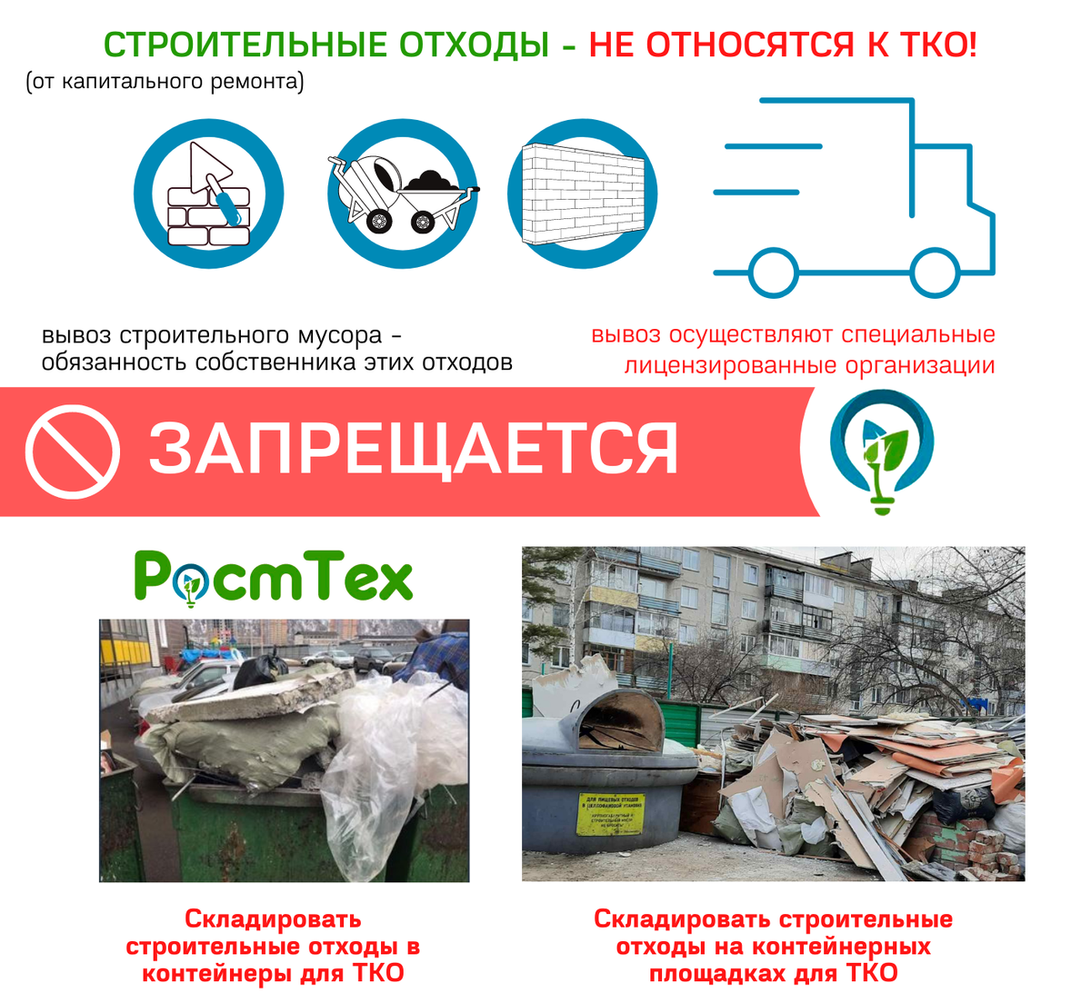 Документация, оборудование, вторичное использование и утилизация строительного мусора