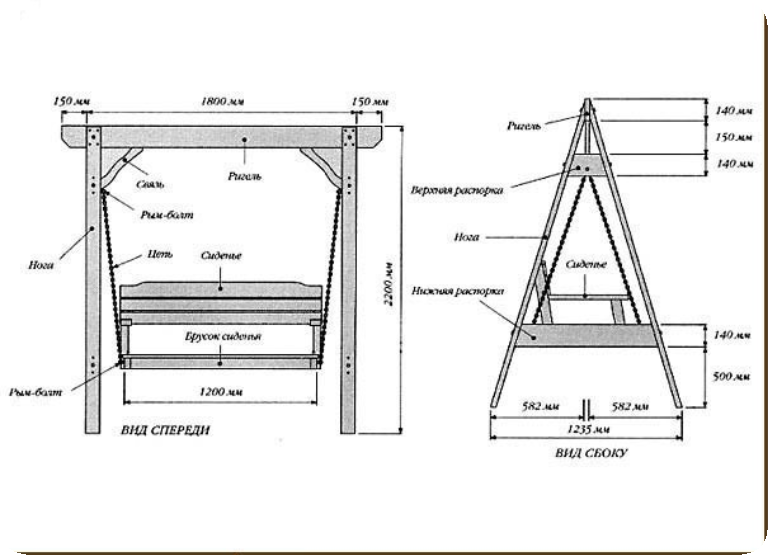 Как сделать качели своими руками чертежи Как сделать детские качели своими руками из дерева или металла пошагово