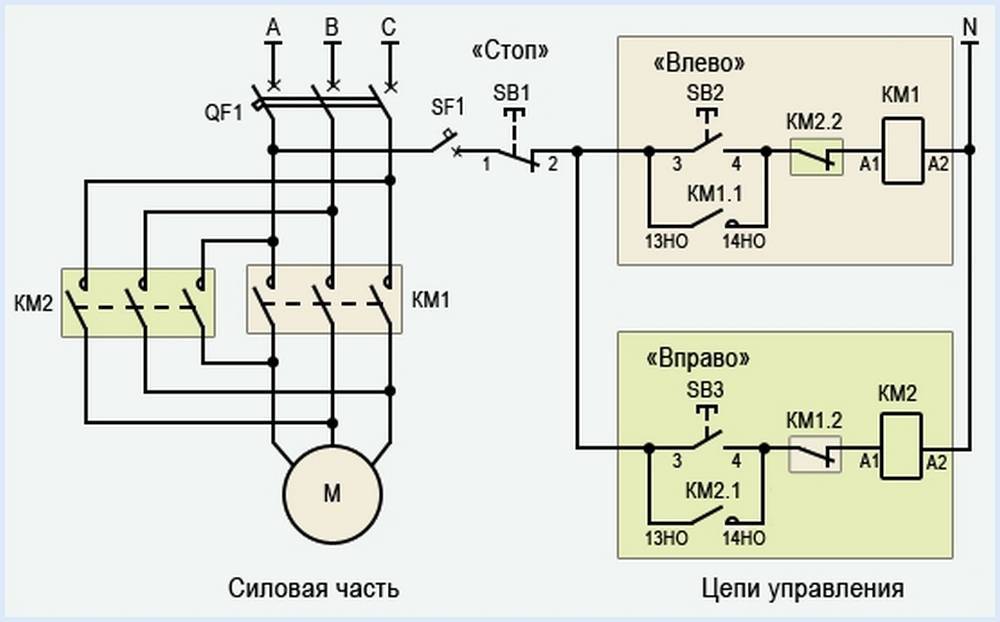 Электрическая схема реверсивного пускателя