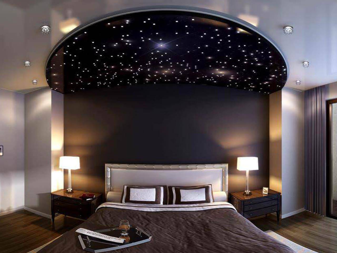 Натяжные потолки в спальне - 150 фото идей дизайна и удачного сочетания цвета потолка