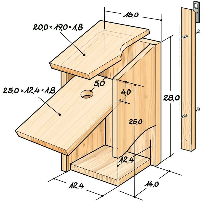 Размер скворечника для скворцов чертеж и размеры правильный