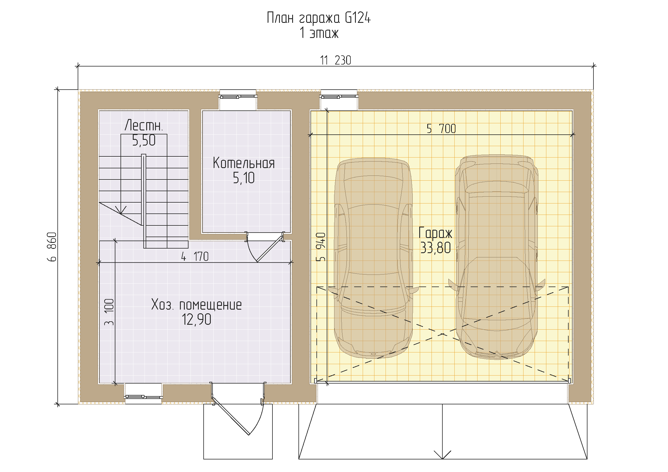Размер гаража на 2 машины планировка
