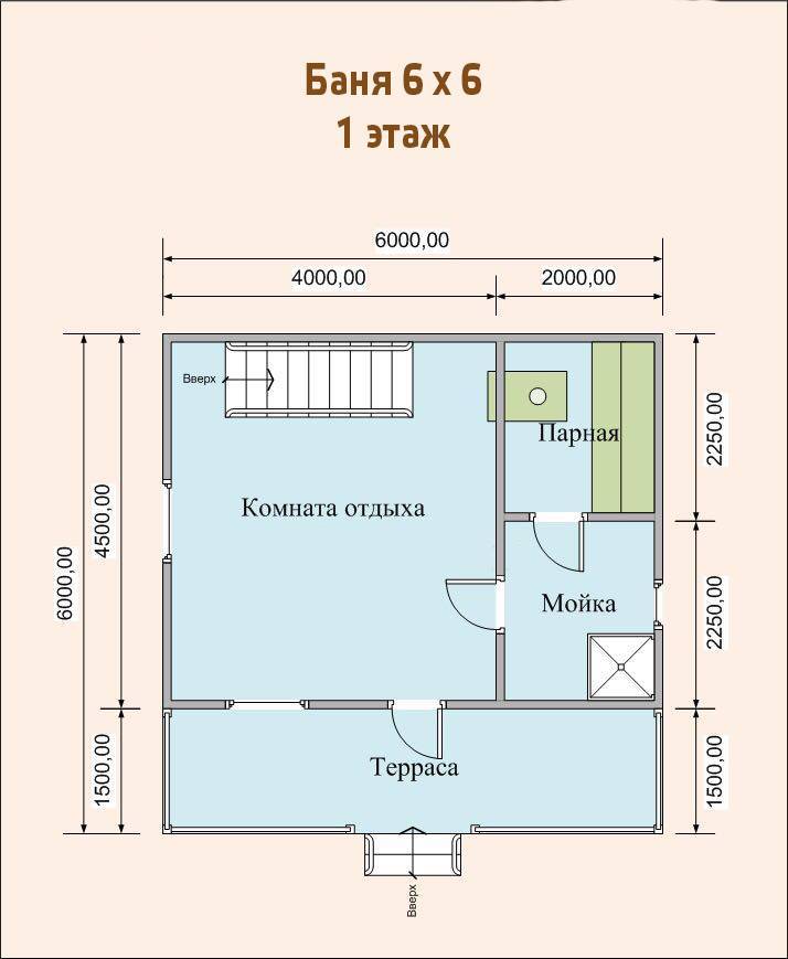 Проект бани 6х6 из бруса 1 этаж
