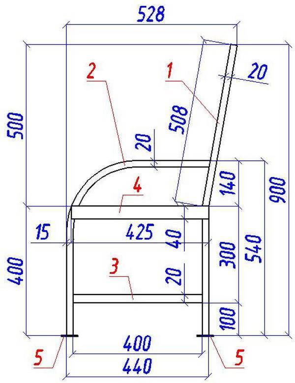 Чертеж скамейки из профильной трубы 40 на 20