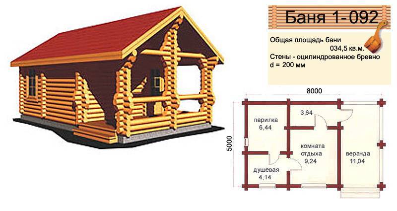 Проект бани 6 на 6 из бревна