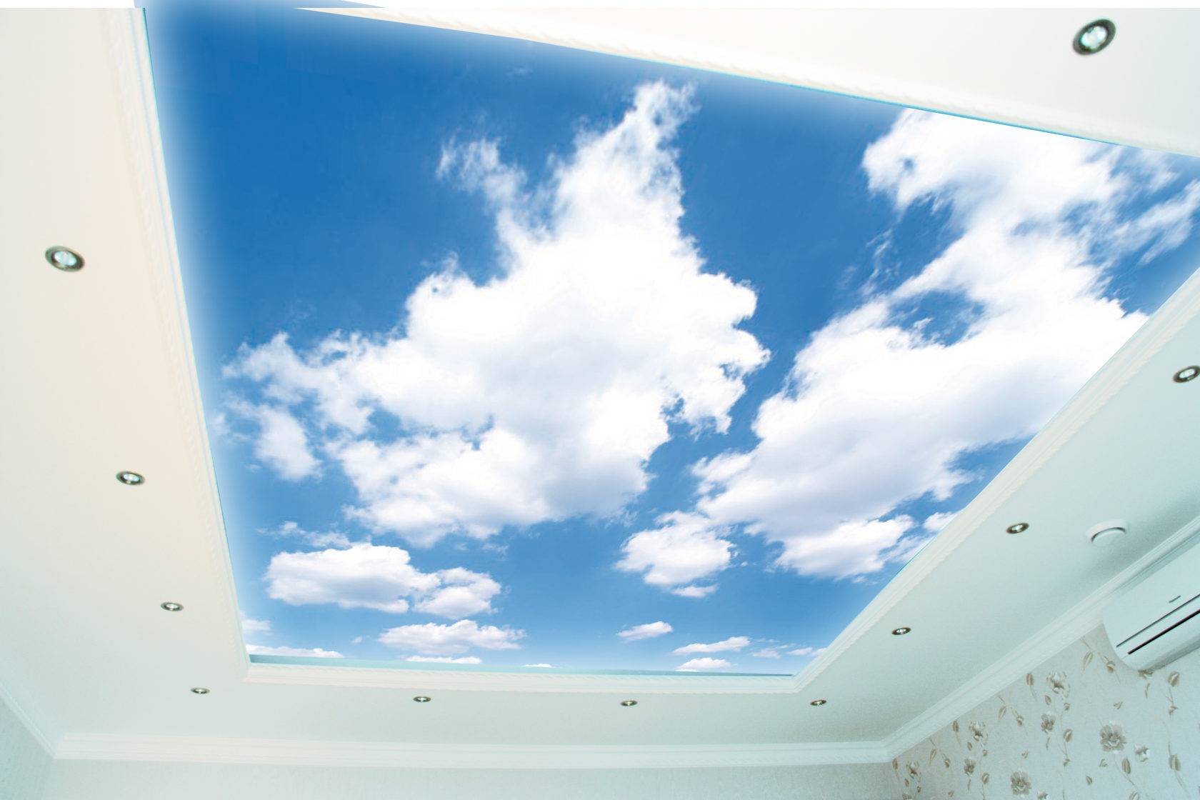 Натяжные потолки с облаками в интерьере