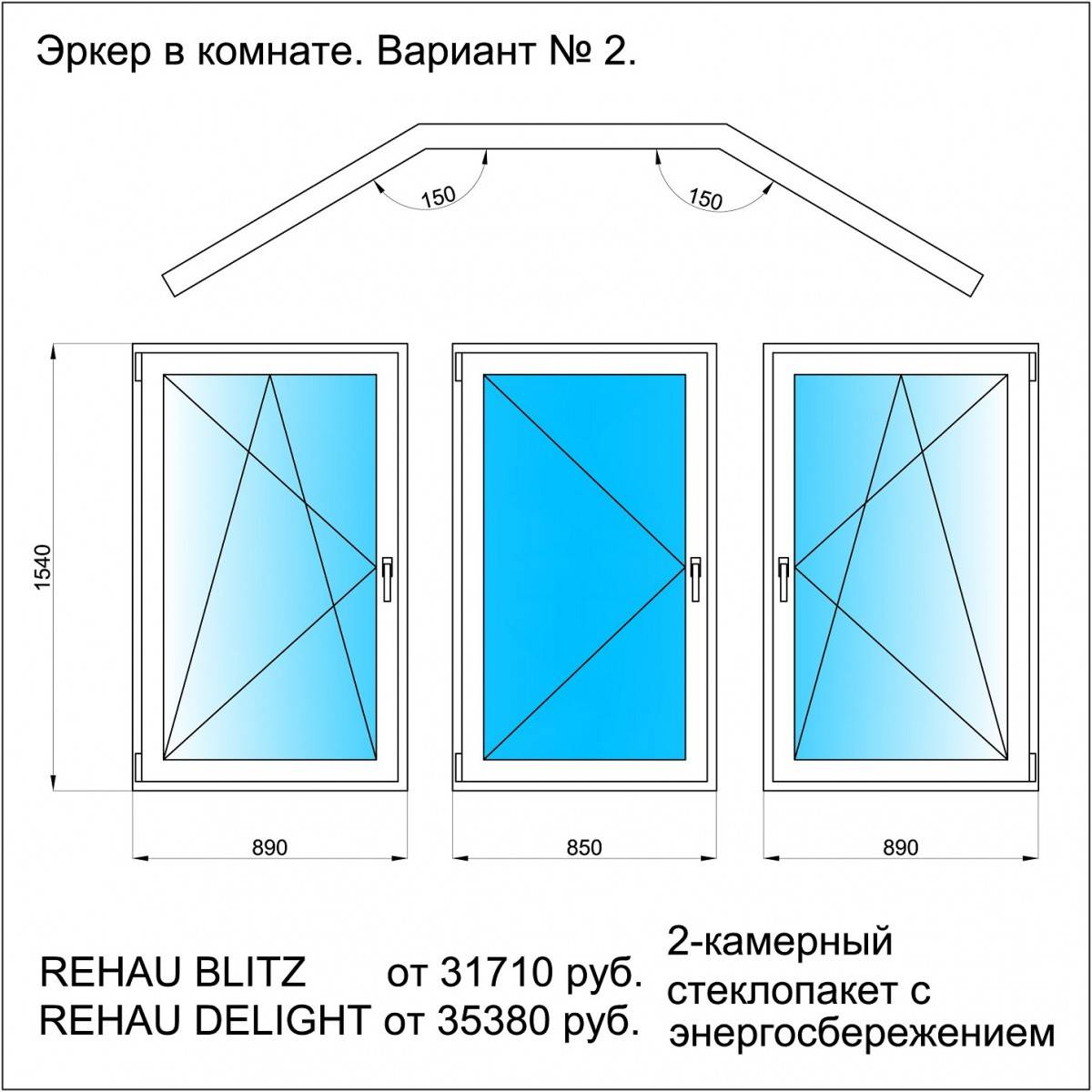 Чертеж эркера с размерами