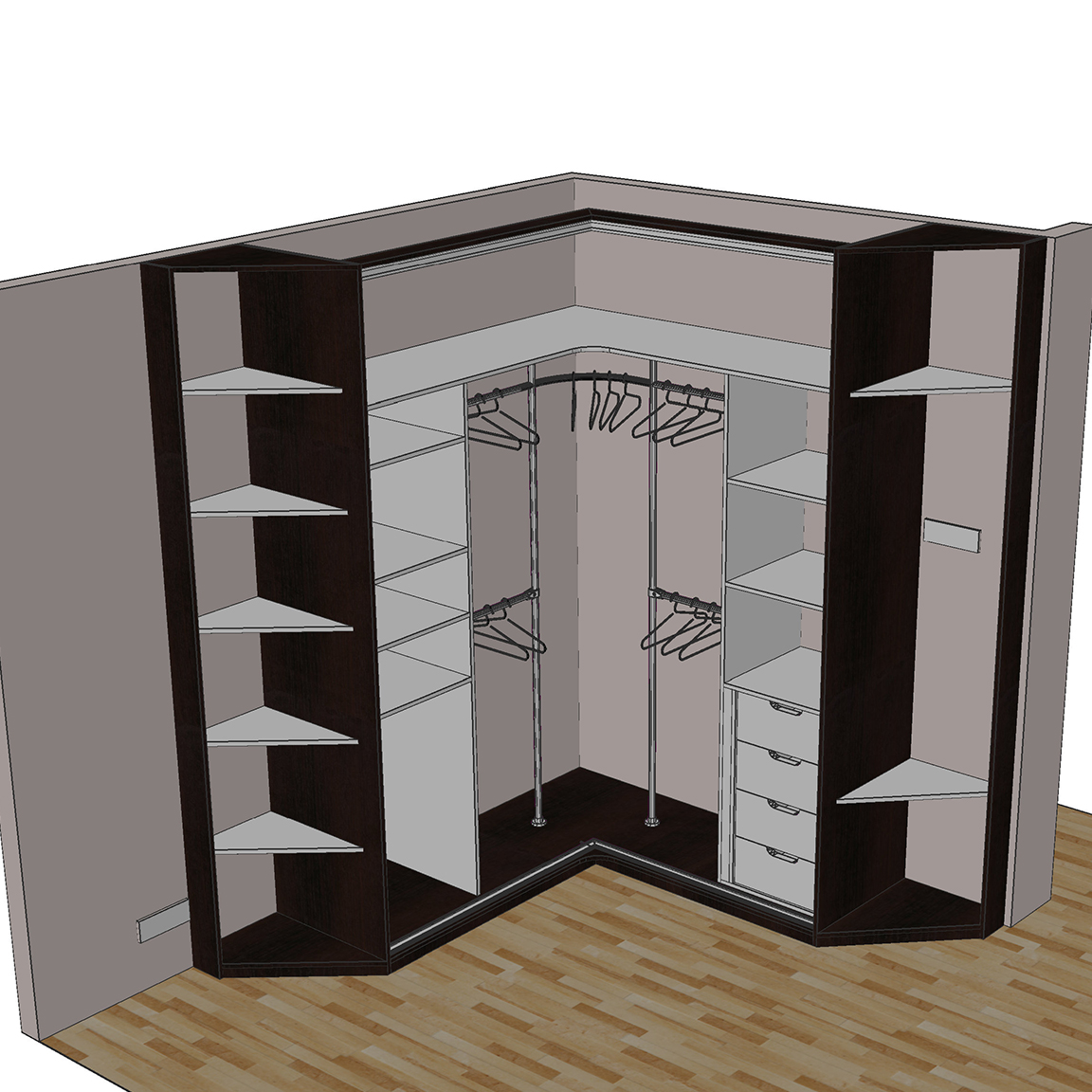 Удобное наполнение гардеробного шкафа-купе, примеры наполнения угловых шкафов