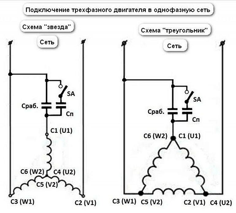 Схема подключения электродвигателя на 220