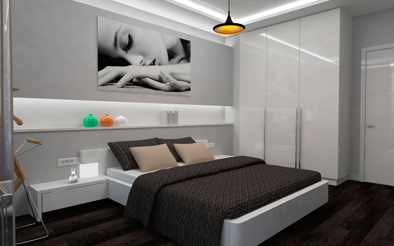 Спальня в стиле хай-тек: оформление интерьера, мебель и освещение