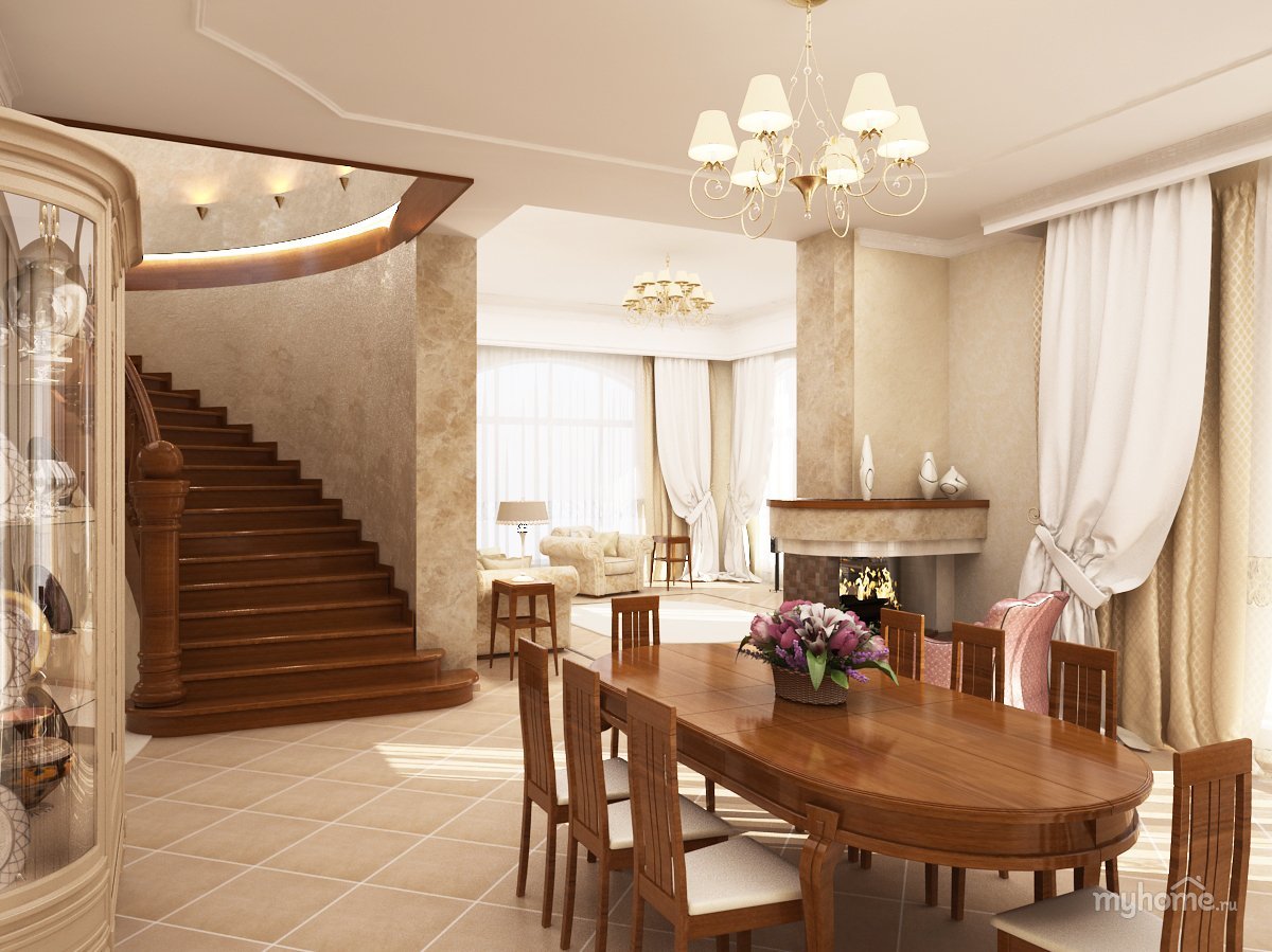 Дизайн кухни с гостиной в частном доме в классическом стиле — портал о строительстве, ремонте и дизайне