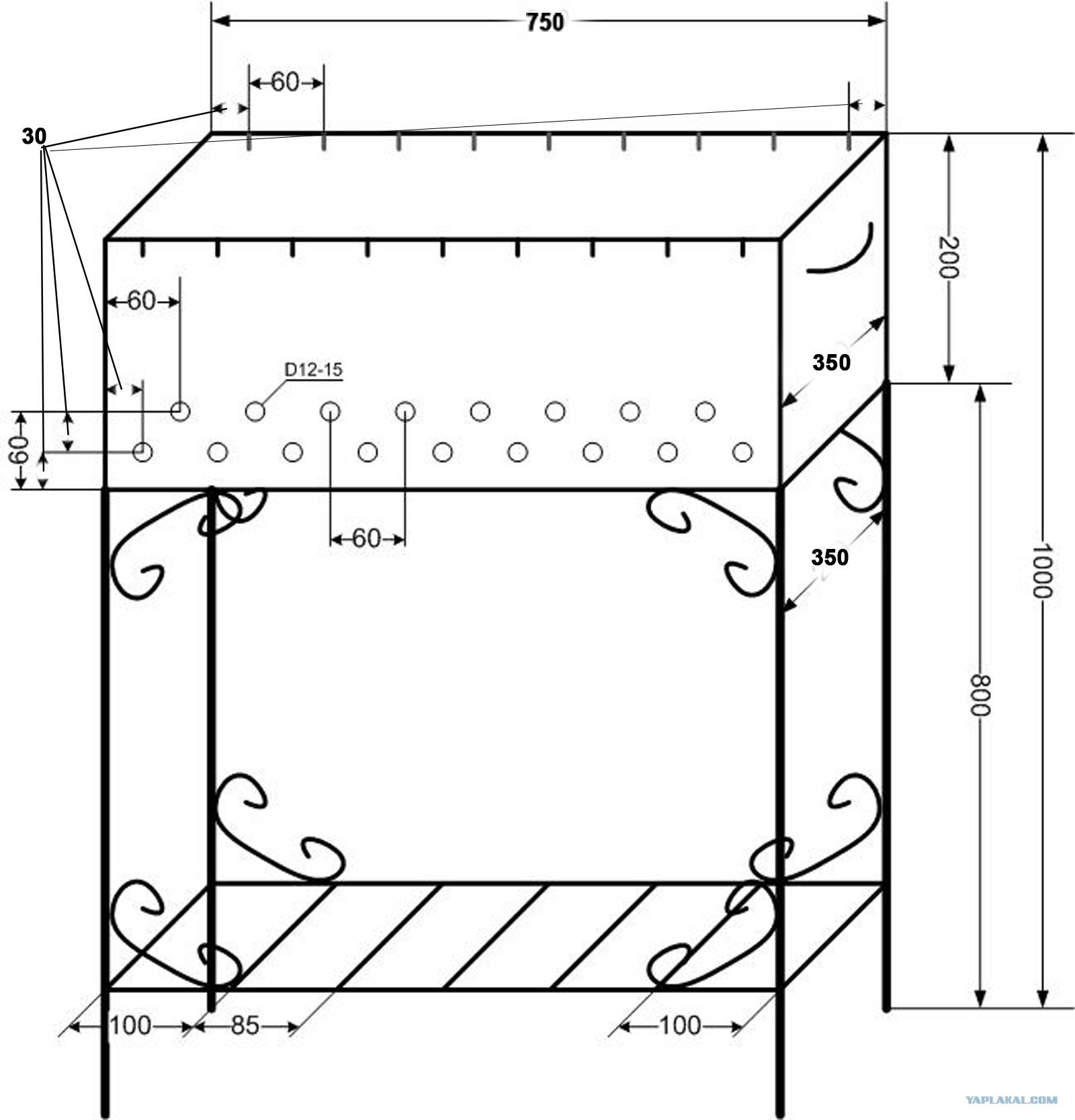 Размер мангала для шашлыка из металла чертежи