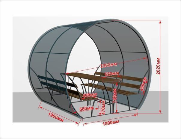 Беседка из металлопрофиля и поликарбоната чертежи и размеры