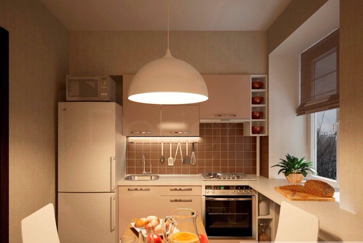 планировка кухни 7 кв м с холодильником
