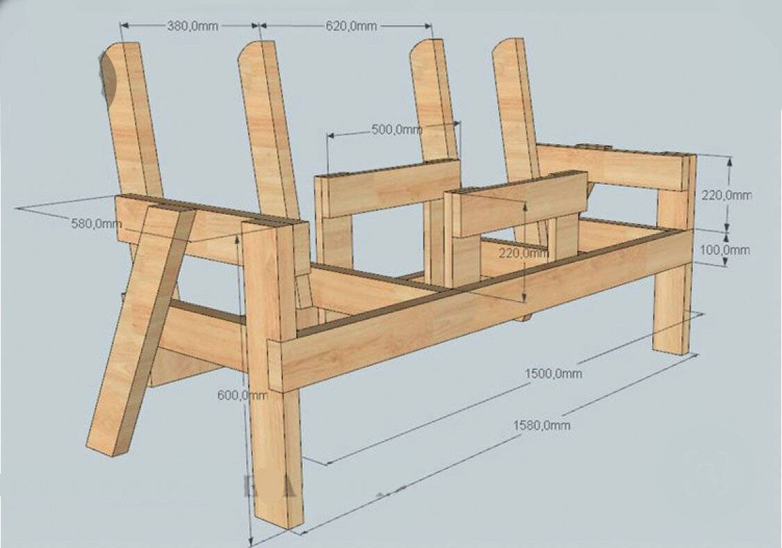 Чертеж лавки из дерева без спинки