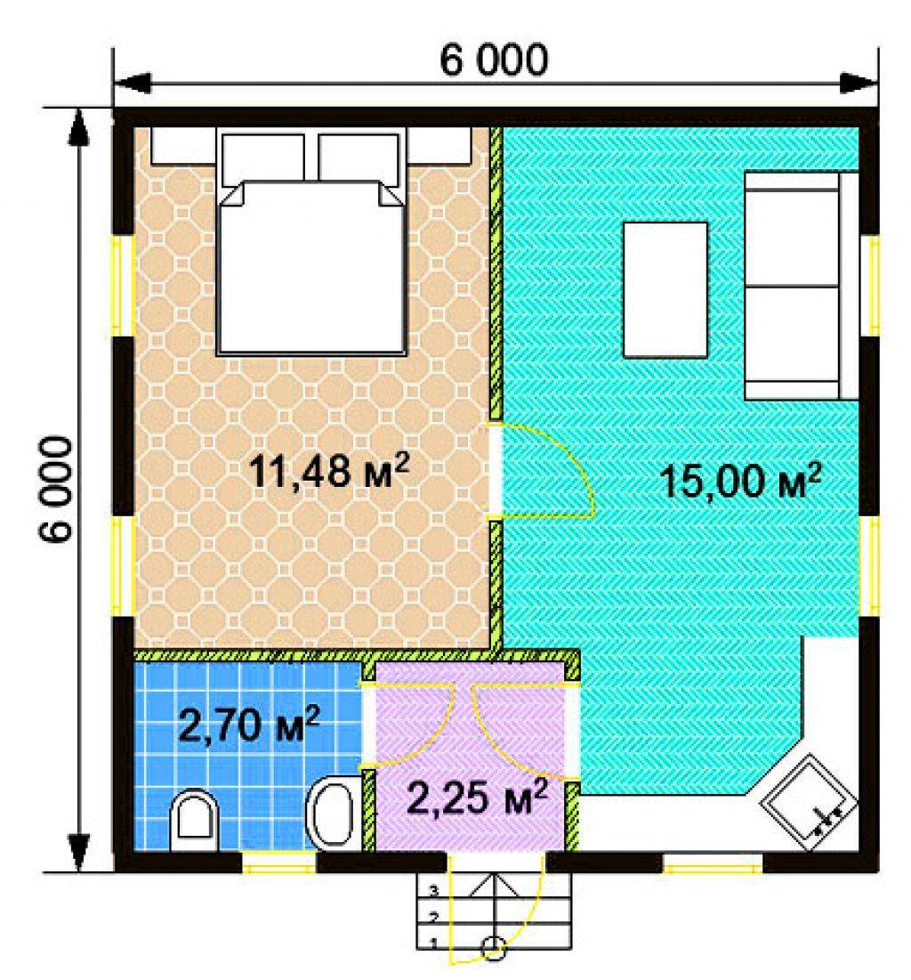 Планировка дачного домика 6х6 одноэтажный