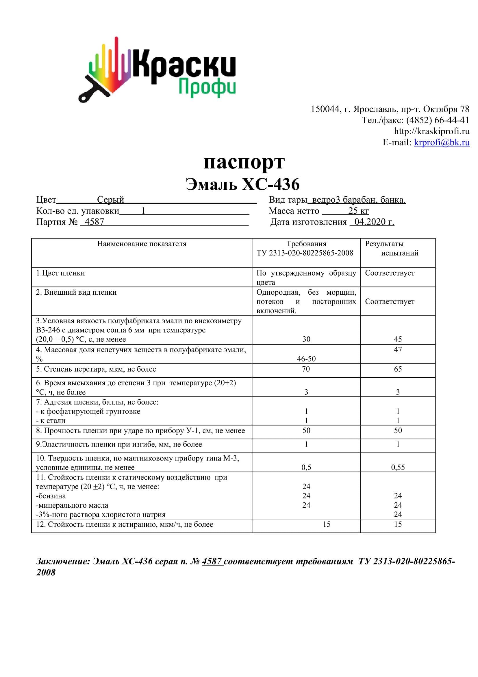 Технические характеристики лака ХС - 76