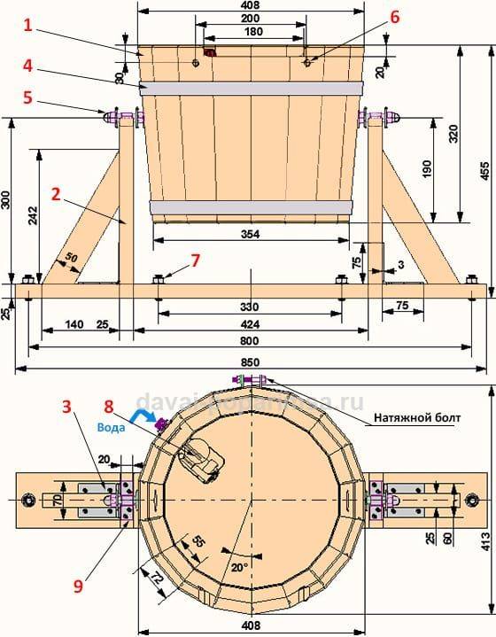 Установка ведра для обливания в баню схема