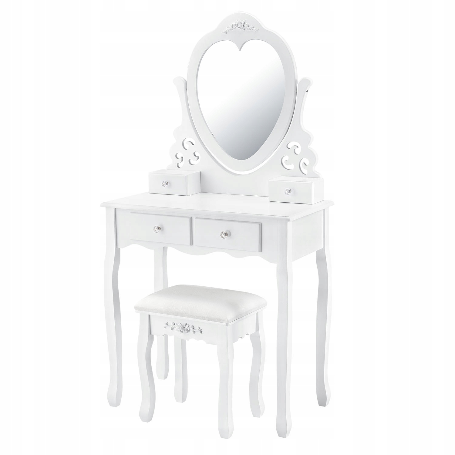 Белый туалетный столик с овальным зеркалом и позолотой - узкие столы в цвете белый глянец
